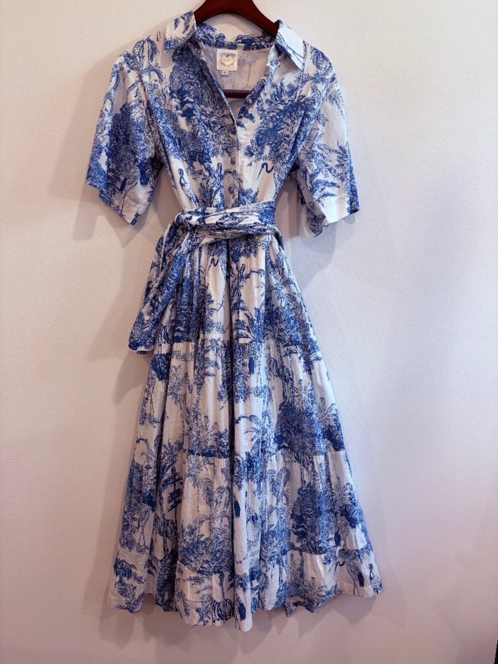 Blue Heron Boutique Blue White Toile Cotton Midi Dress Petite Altered S